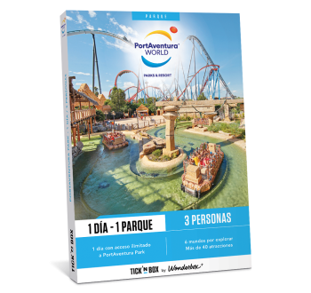 Cofre regalo Port Aventura 1 día 1 parque 2 adultos 1 niño